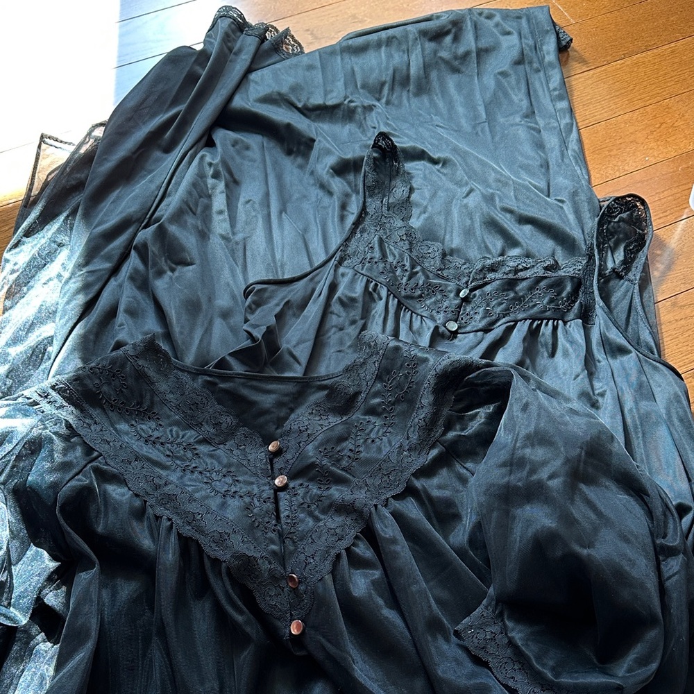 Vintage JC Penney  Black Lace Nightgown Set